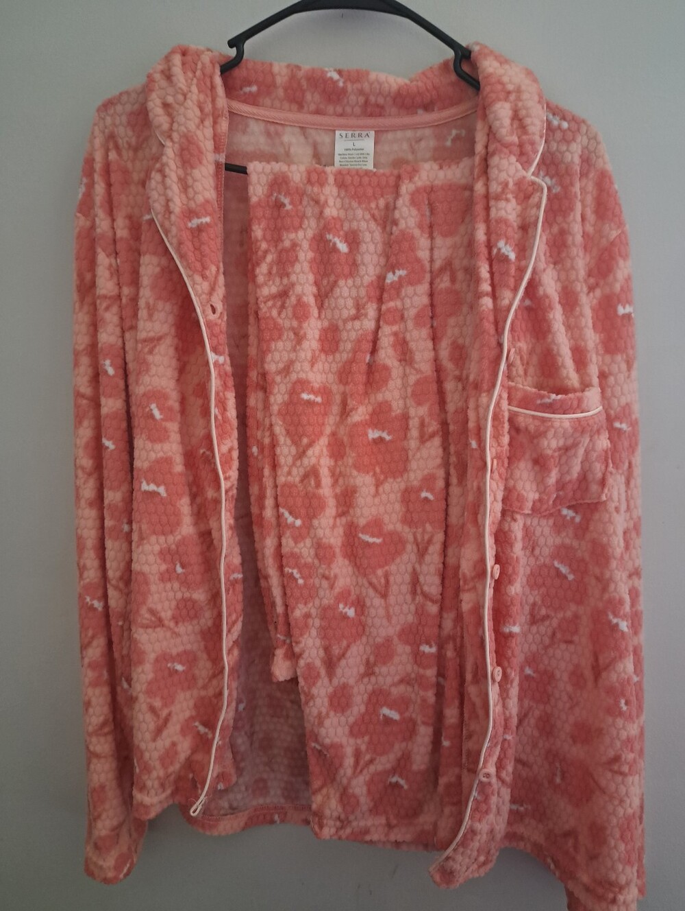 Serra Coral Pink Floral Plush Pajama Set